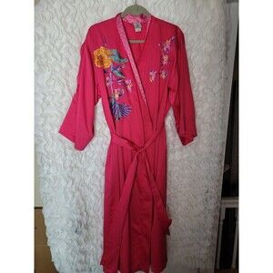Natori Ladies Size M Pink Embroidered Floral Kimono Robe